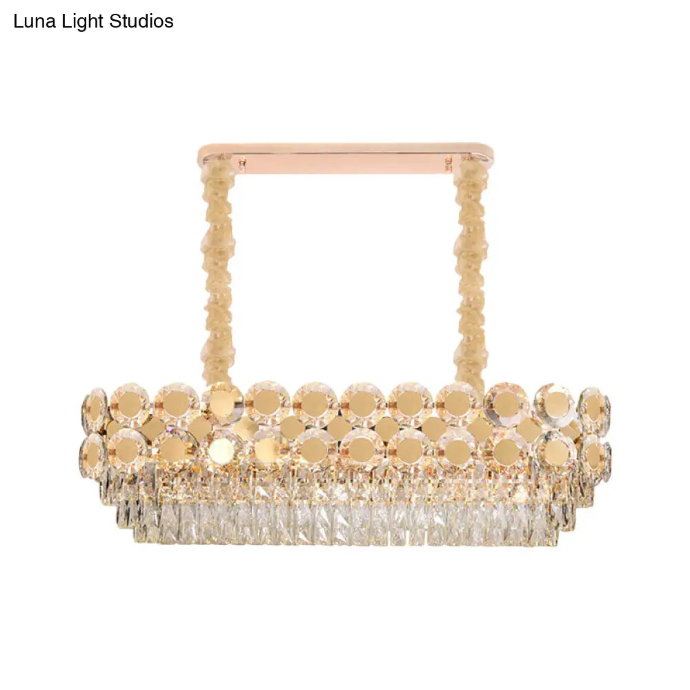 DecorBites™ Contemporary Gold Oval Crystal Island Pendant with 12 Bulbs – Elegant Dining Hall Lighting
