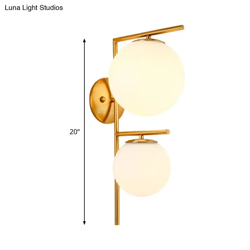 Contemporary gold & white spherical glass light fixture bedroom sconce