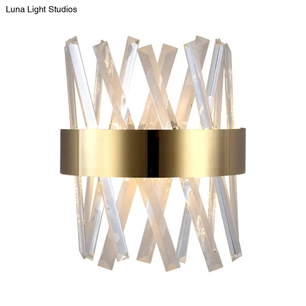 DecorBites™ Contemporary LED Gold Sconce Light with Clear Crystal Prism for Bedroom