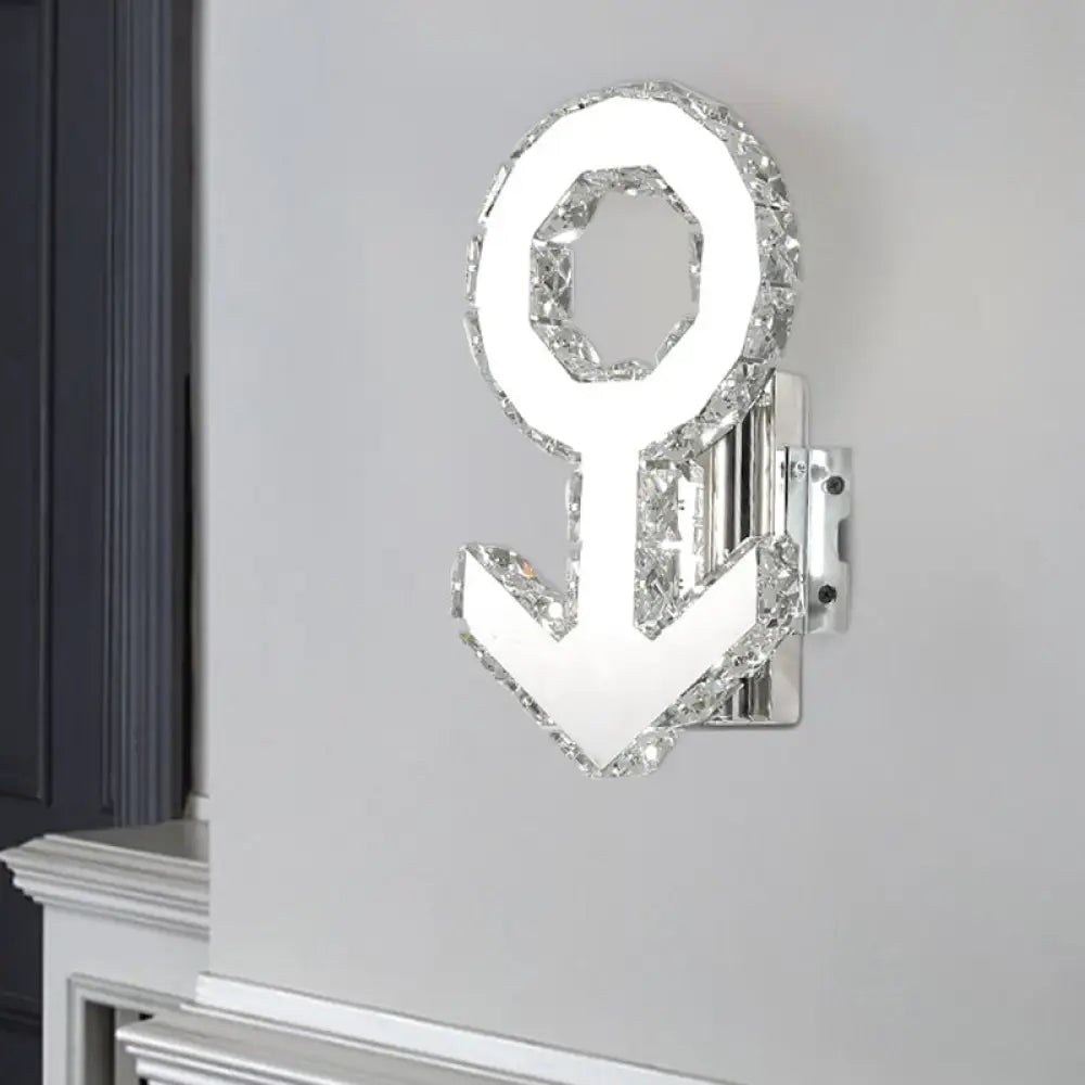 DecorBites™ Contemporary Male Sign Wall Lamp - Crystal Block LED Hallway Lighting in Stainless Steel - Warm/White Light