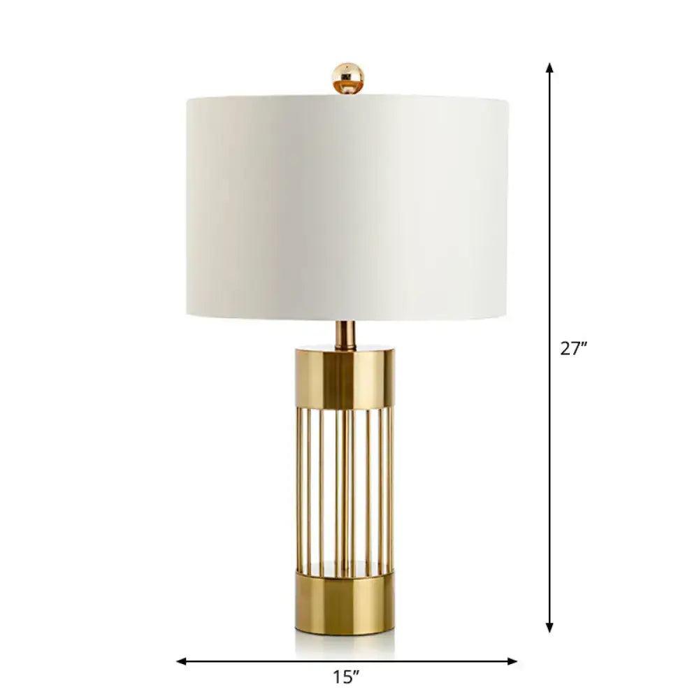 Contemporary metallic cylinder gold table lamp bedroom fabric shade