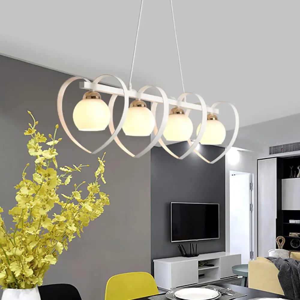 DecorBites™ Contemporary Opal Glass Island Lighting - 3/4 Lights White/Black Hanging Ceiling Lamp with Heart Frame