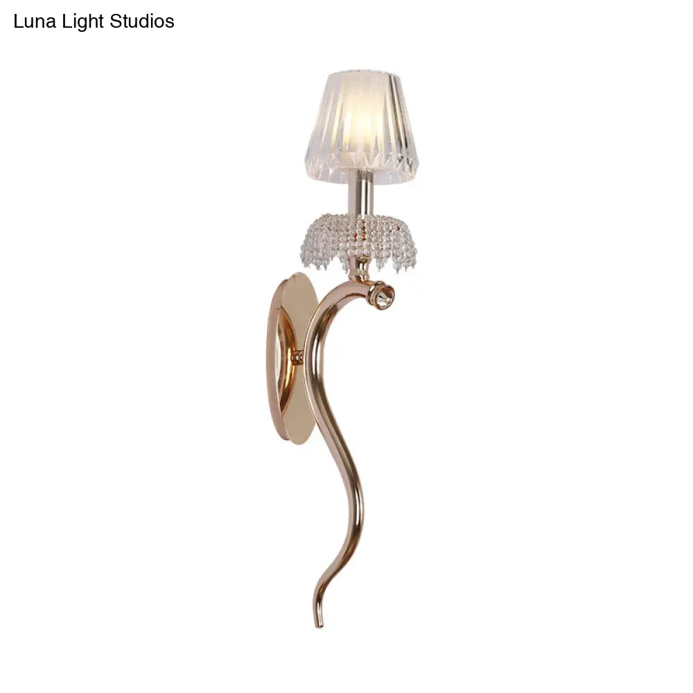 DecorBites™ Contemporary Rose Gold Wave Sconce with Clear Ribbed Glass Shade - Wall Mounted Metal Lighting
