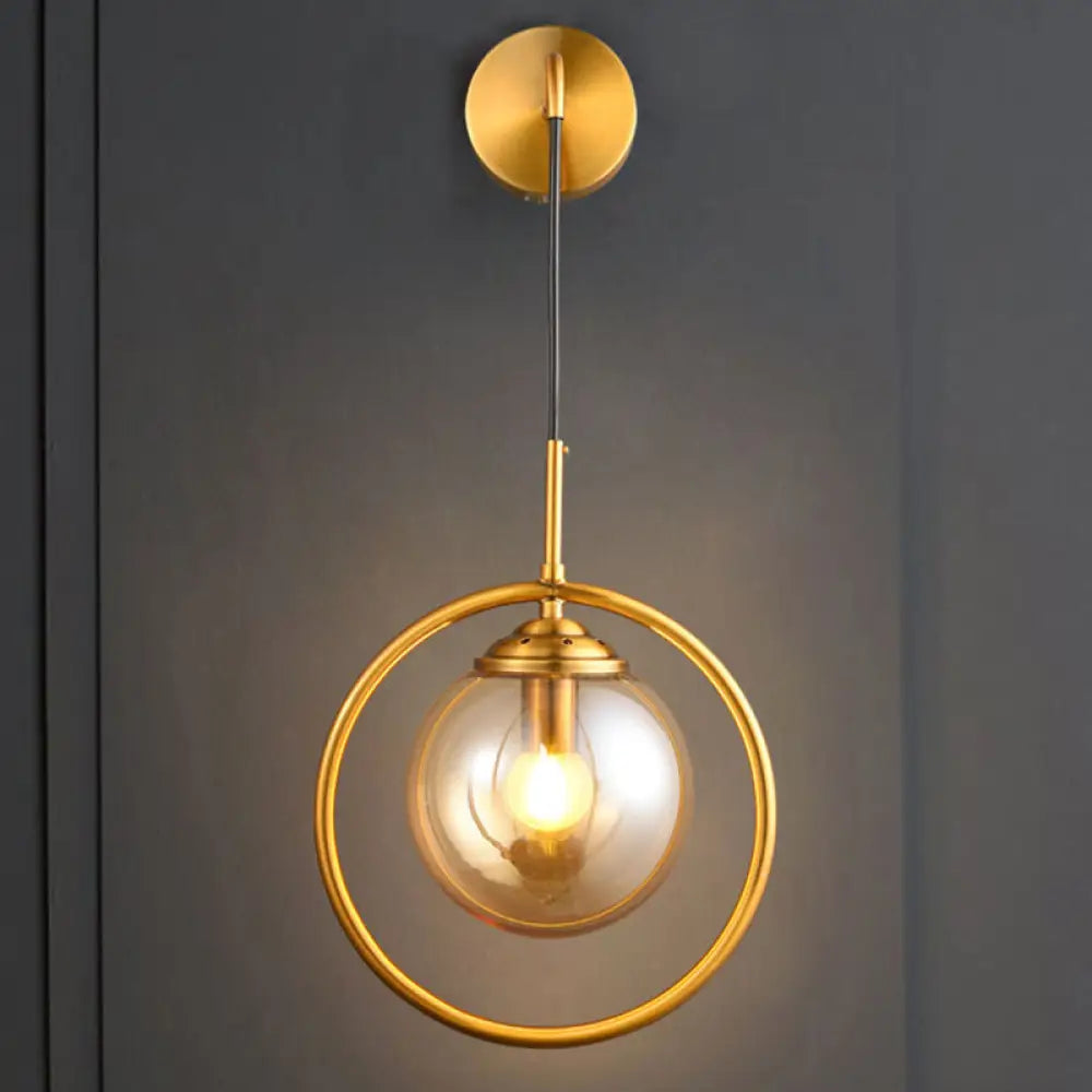 DecorBites™ Contemporary Smoke Gray/Clear/Amber Glass Wall Lamp: Single Brass Finish Sconce Light Fixture