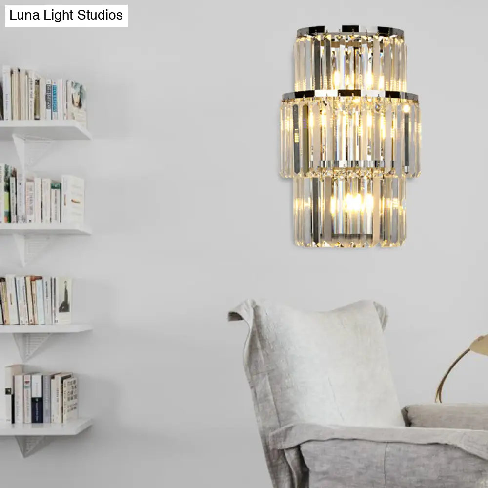DecorBites™ Contemporary Wall Mounted Crystal Cylinder Sconce Light - 3 Silver Lights