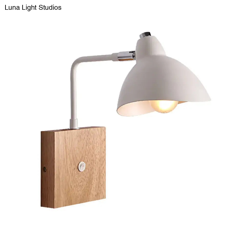 Contemporary white metal wall mounted lamp with wood base bedroom light