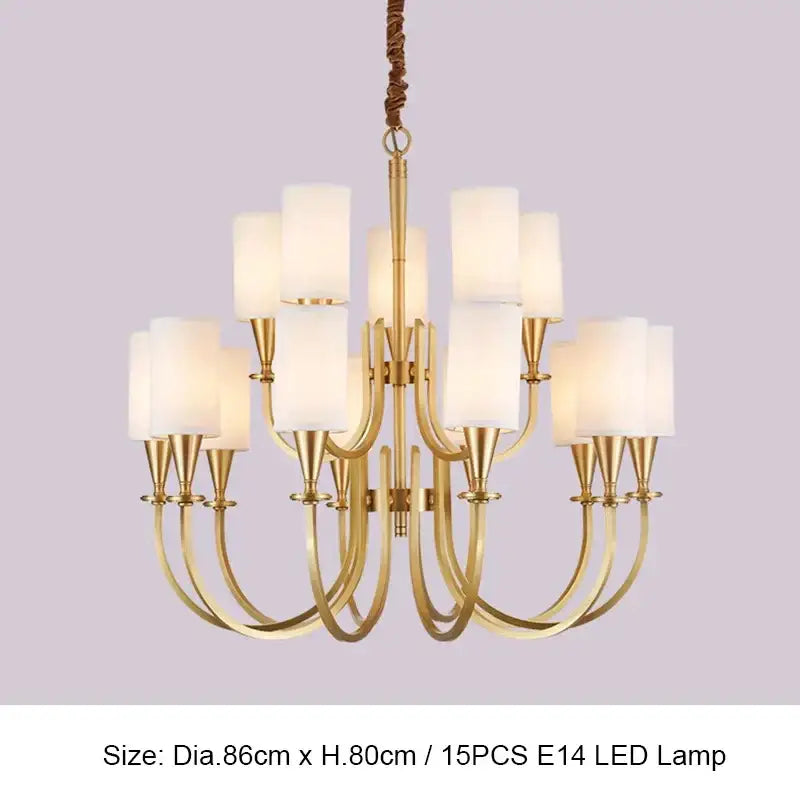 Copper ceiling chandelier with white fabric shades for living room