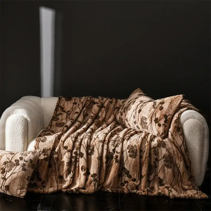 Cosy faux rabbit plush floral throw blanket living room decor