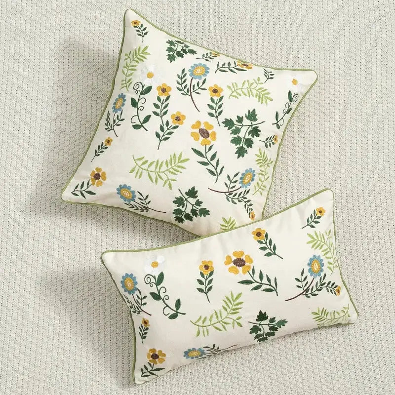 Country floral embroidered cushion cover living room dragonfly pillow