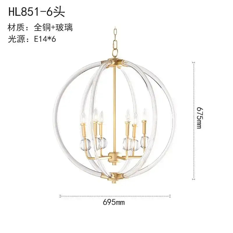 Country industrial ball chandelier gold crystal living room light