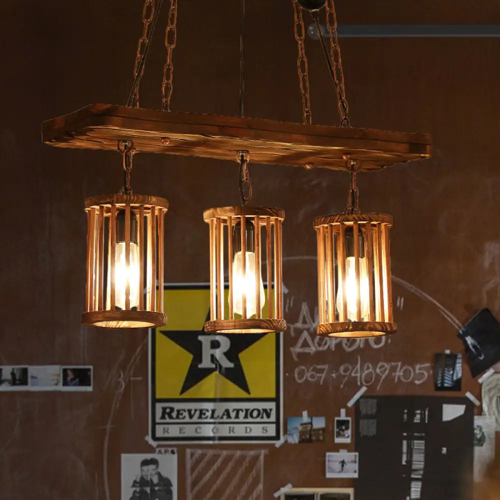 DecorBites™ Country Style Cylinder Kitchen Island Pendant Lamp with Wooden Board - 3 Heads