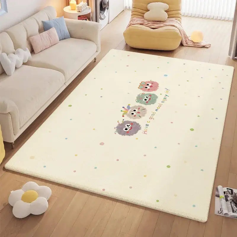 Cozy carpet white & blue daisy embroidered bedroom rug