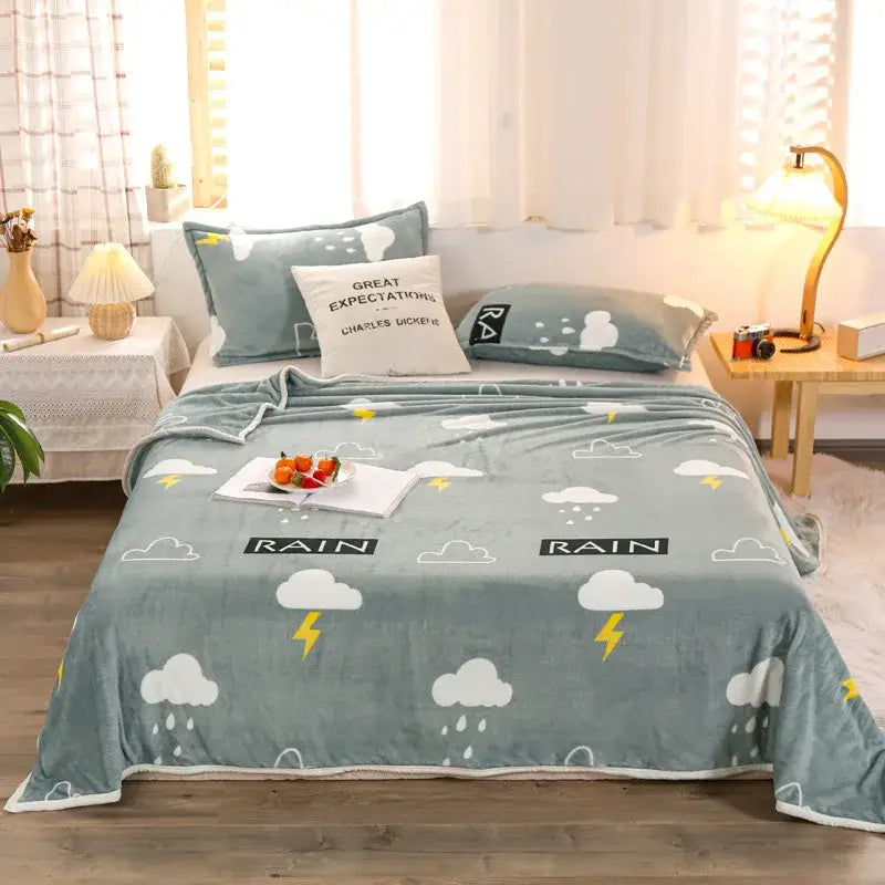 Cozy checkered fleece blanket gray & white bear bedroom throw
