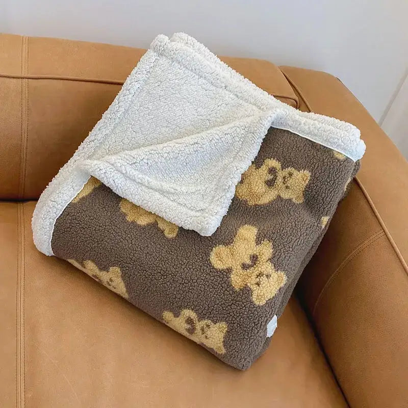 Cream and brown bear lamb plush blanket bedroom fleece cover