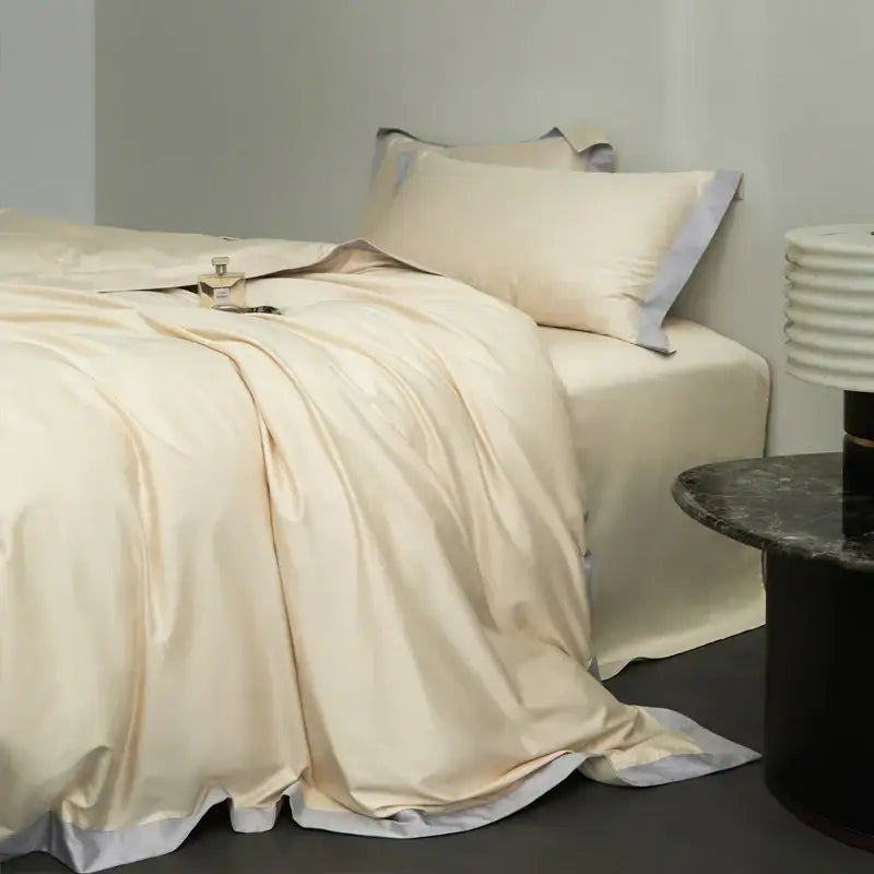 Cream and lavender egyptian cotton hotel style bedding set bedroom