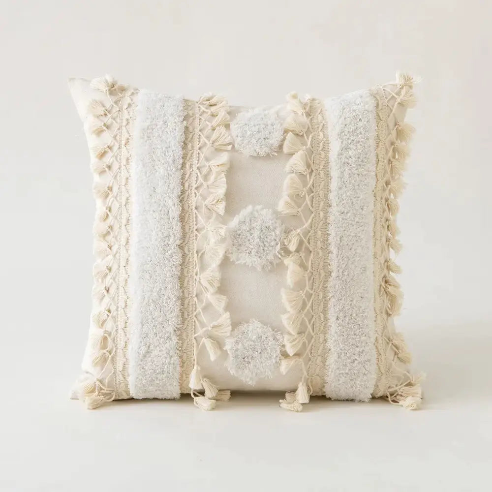 Cream ivory pompom tassel pillow cover living room lace decor