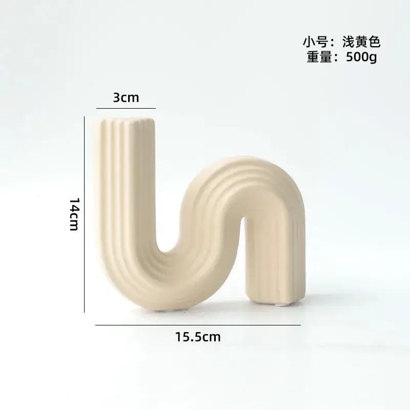 Cream ribbed geometric ceramic vase living room s shape decor