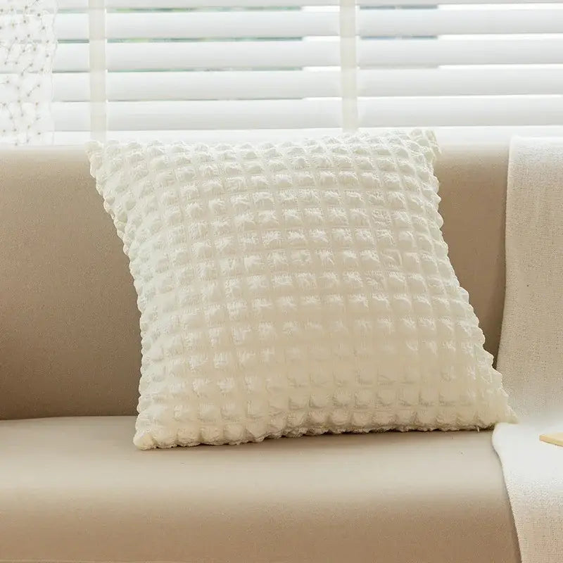 Cream style elastic puff plaid cushion cover living room decor