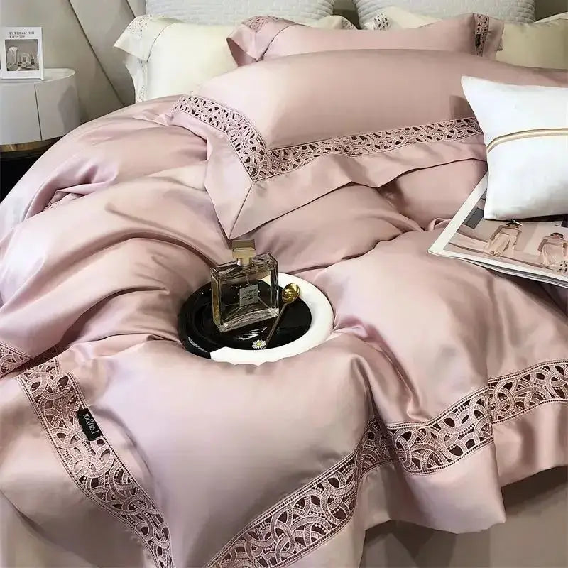 Cream & white lace eucalyptus fiber bedding set bedroom luxury soft