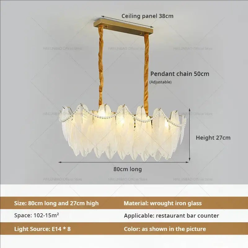 Cream wind feather pearl crystal chandelier living room light