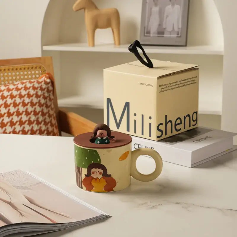Creative ceramic coffee mug with miniature figurine kitchen decor