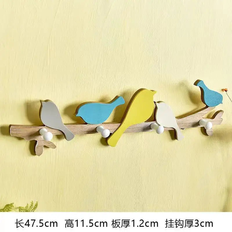 Creative wooden birds coat rack green & beige entryway wall hook