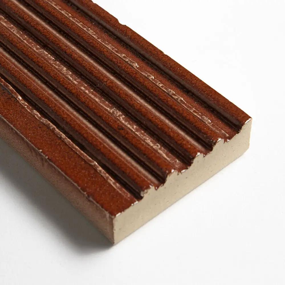 Crimson Leather Fluted Glazed Terracotta Tiles 2 1/4x7 9/16