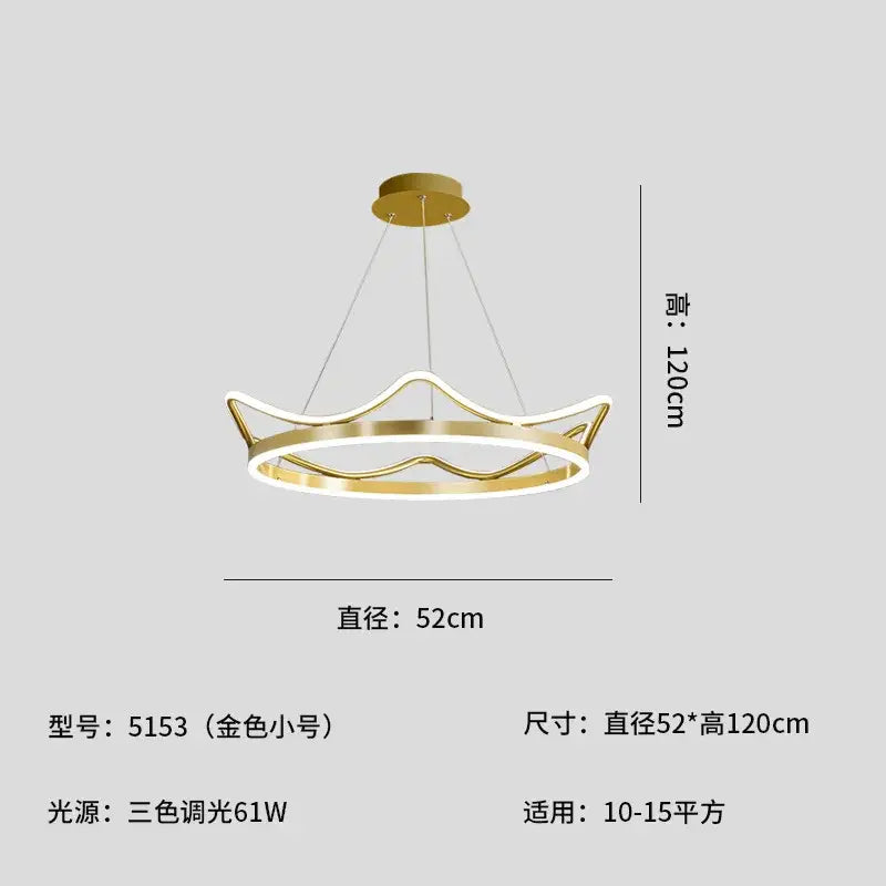 Crown design gold chandelier with white spheres for living room