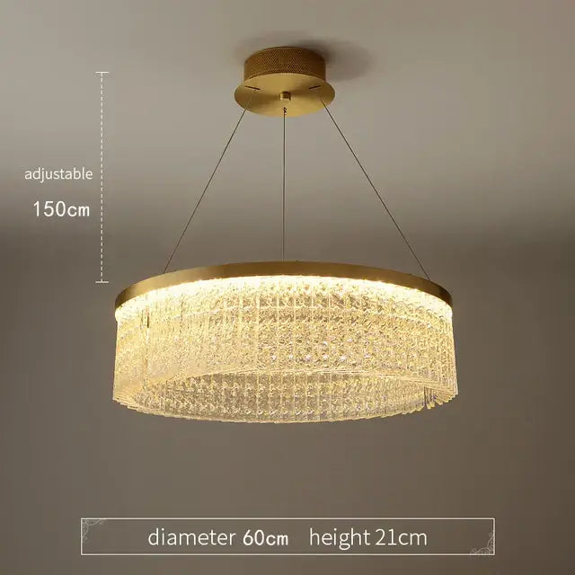 Crystal glass gold pendant chandelier dining room cascading light