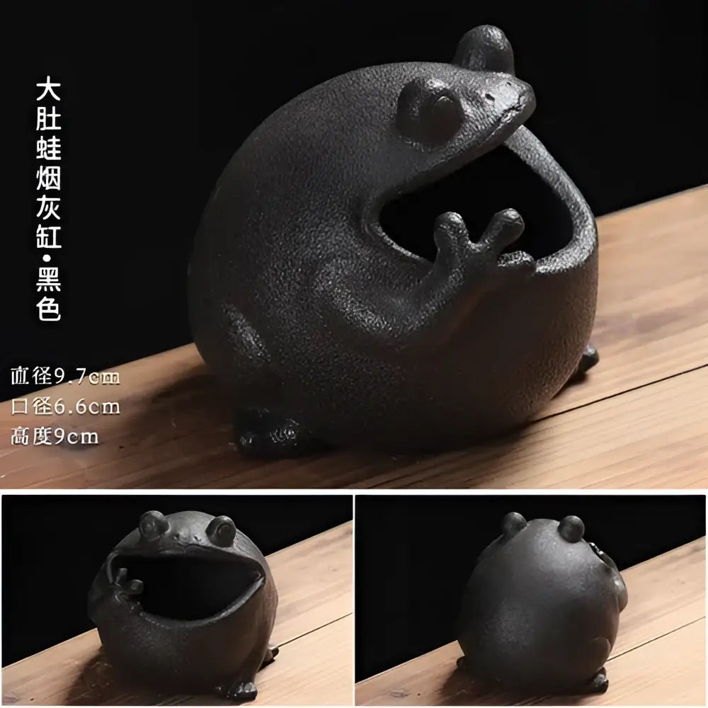 Cute big belly frog black ceramic ashtray living room decor gift