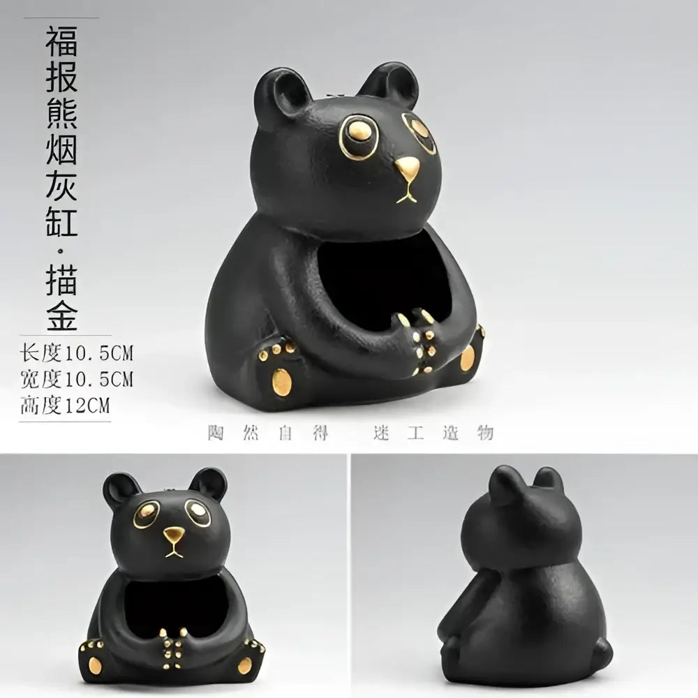 Cute black and gold cartoon animal ceramic ashtray living room decor