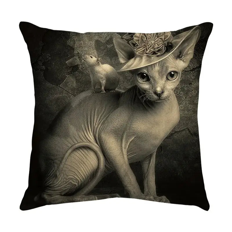 Cute cat sofa cotton linen cushion cover living room pillow case