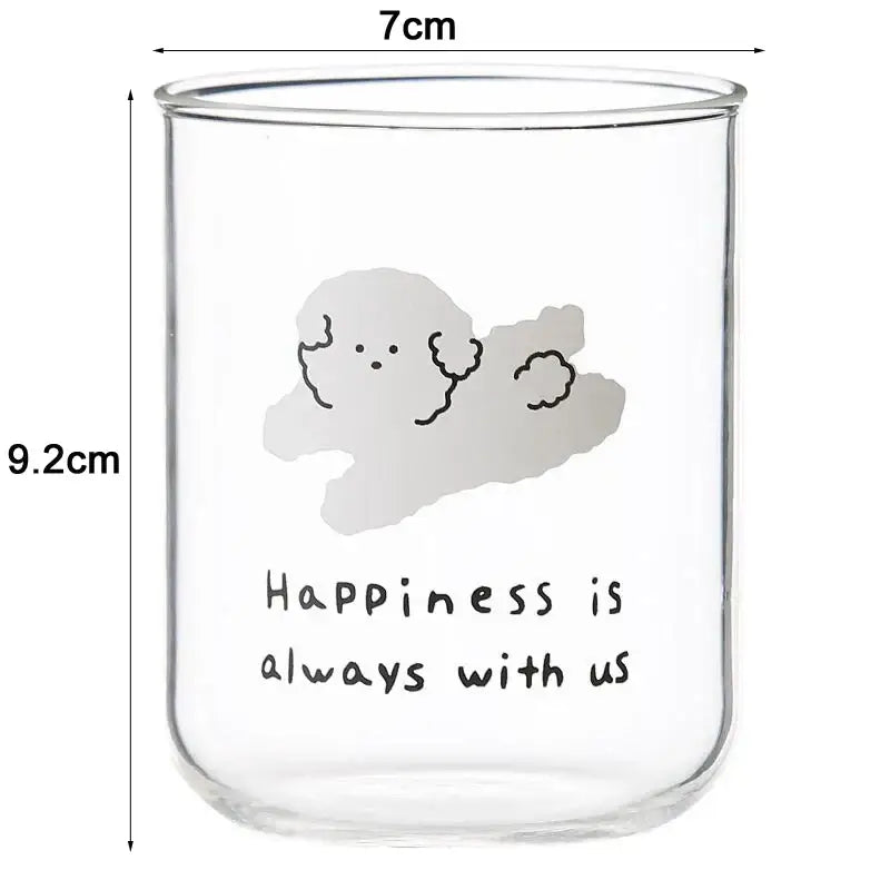 Cute dog glass cup happiness cartoon mug for kitchen and dining room