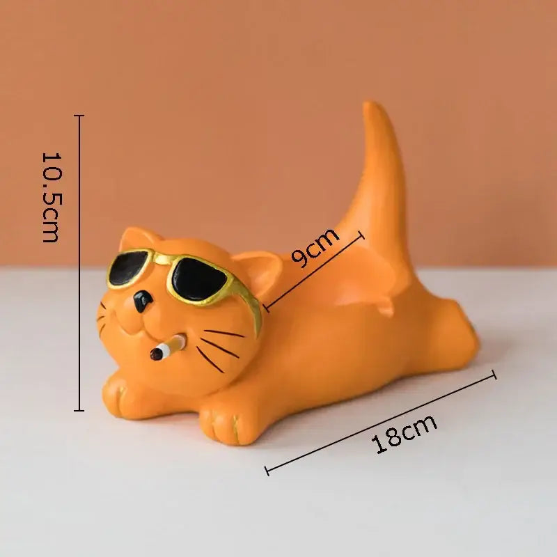 Cute glasses cat ashtray – living room resin figurine decor
