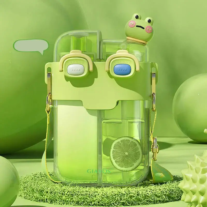 Cute pastel animal double-bin sippy cup kitchen kids water bottle