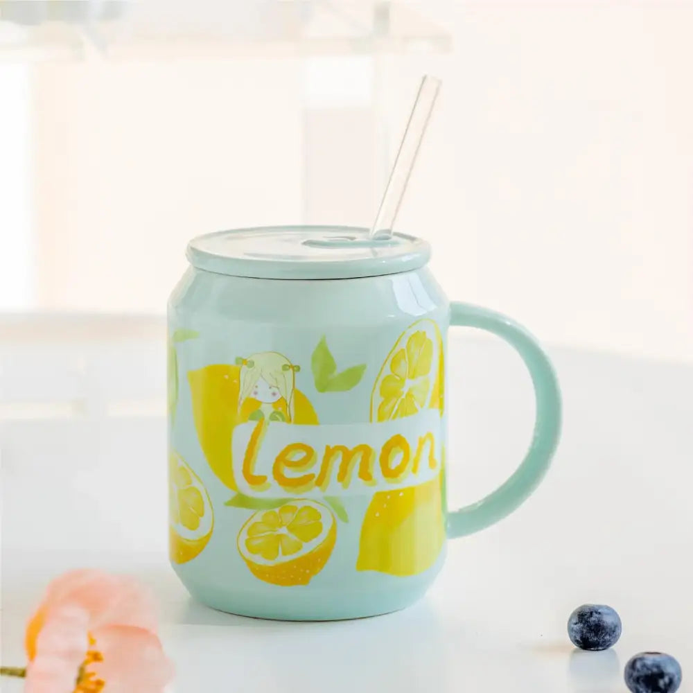 Cute pink strawberry fruit shape ceramic mug kitchen cup with lid