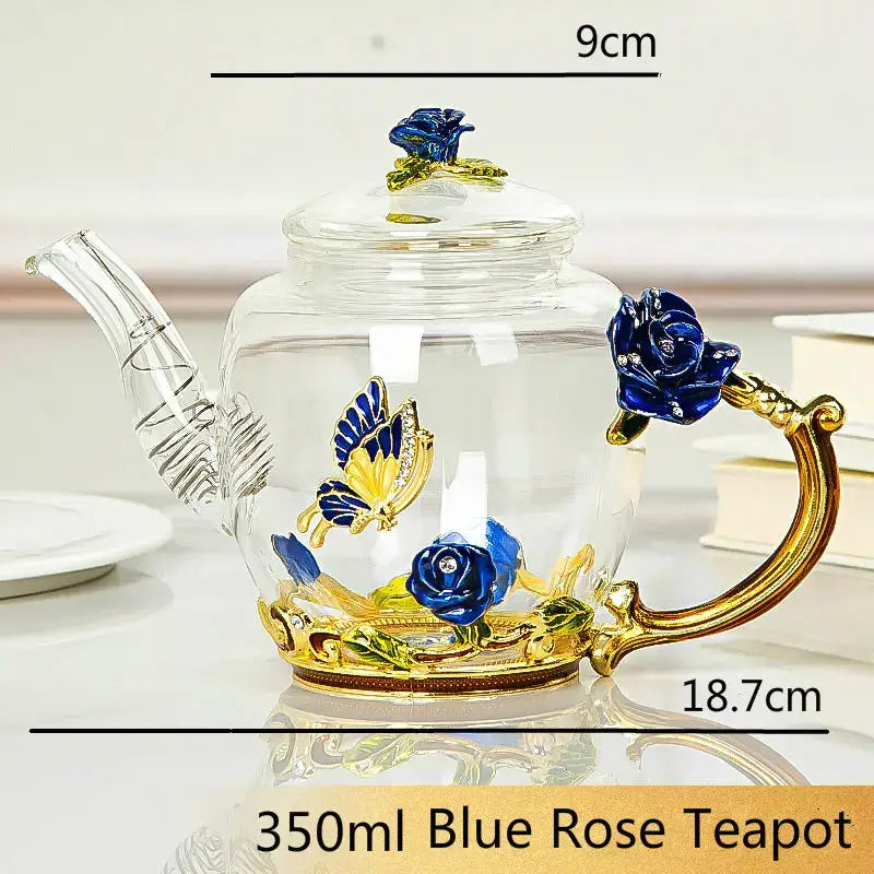 Daisy enamel pink crystal glass teapot set dining room drinkware
