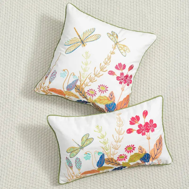 Daisy floral embroidery cream cushion cover living room pillow