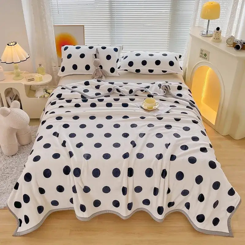 Dark gray cartoon print flannel sofa cover – living room blanket