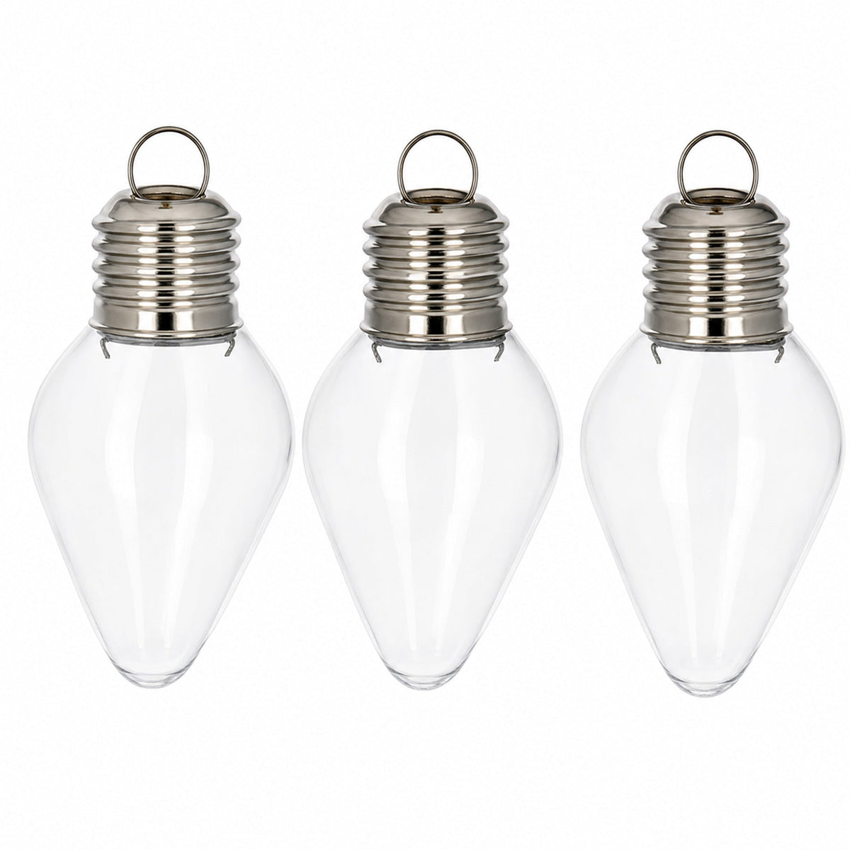 Set of 3 Clear Plastic Light Bulb Christmas Ornaments DIY Craft 4 Inches