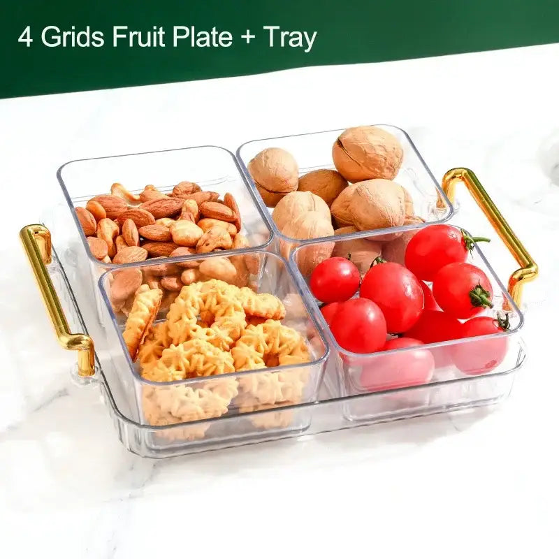 Light luxury clear and gold divided fruit plate kitchen snack tray