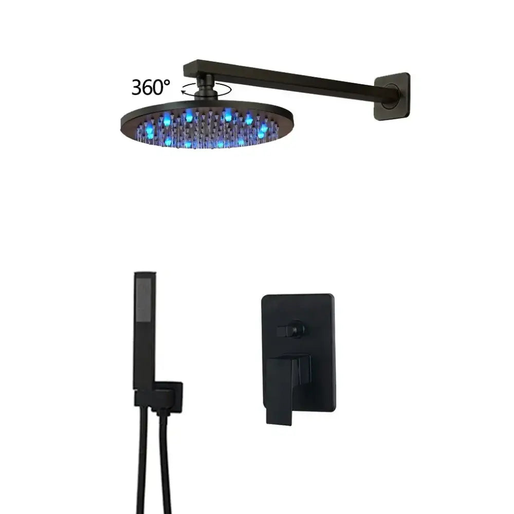 Matte black rainfall shower faucet set with handheld – bathroom