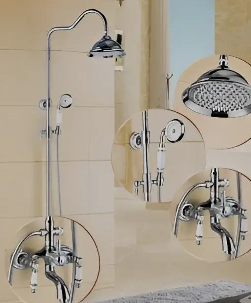 Gold and white ceramic rainfall shower tub faucet set bathroom