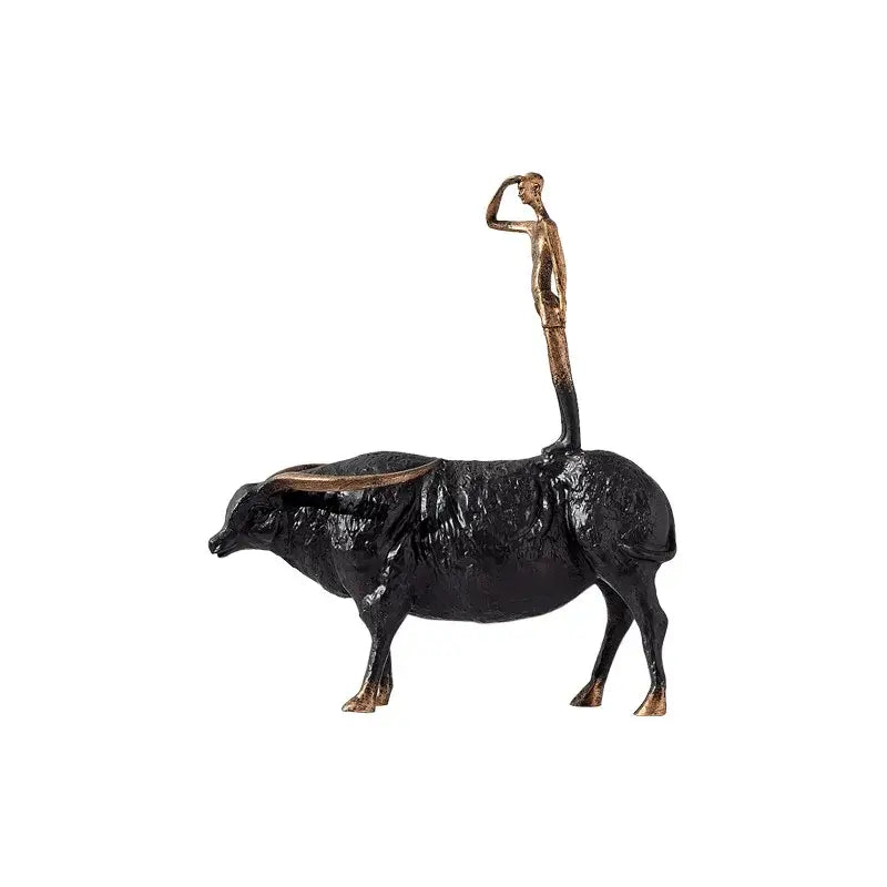 Abstract black yak golden cow metal sculpture living room decor