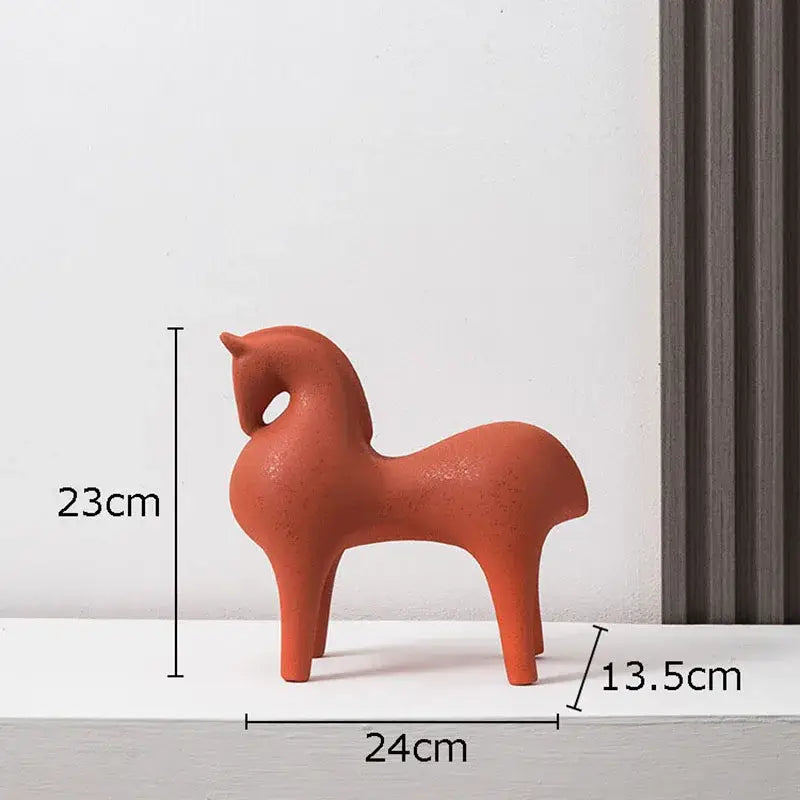 Minimalist matte blue abstract ceramic horse sculpture living room