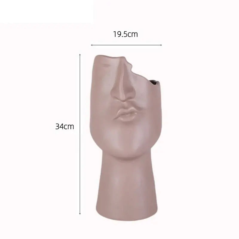 Blush pink abstract face ceramic vase living room decor