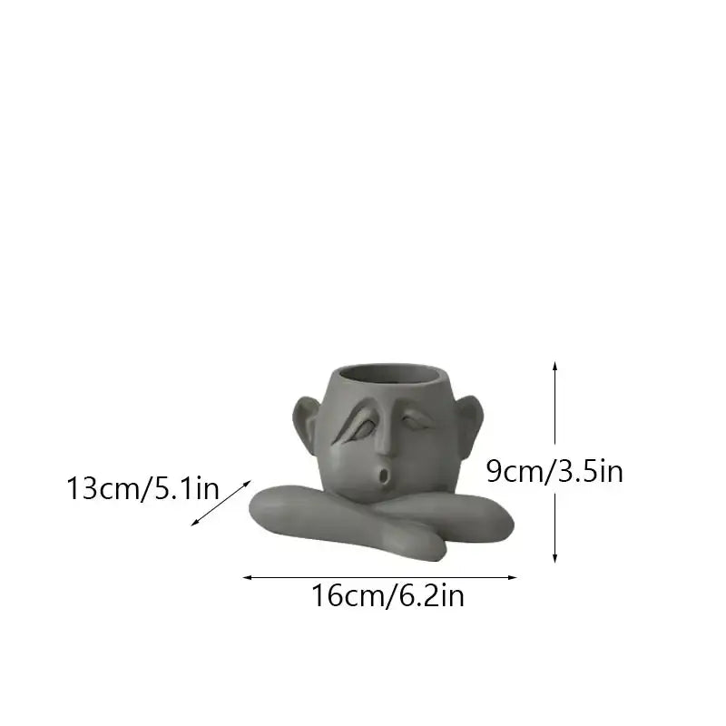 Abstract gray ceramic face flowerpot ornament living room planter