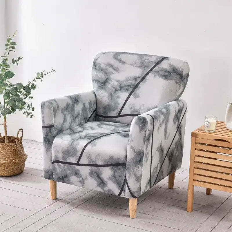 Marble pattern gray & white accent chair cover – living room slipcover