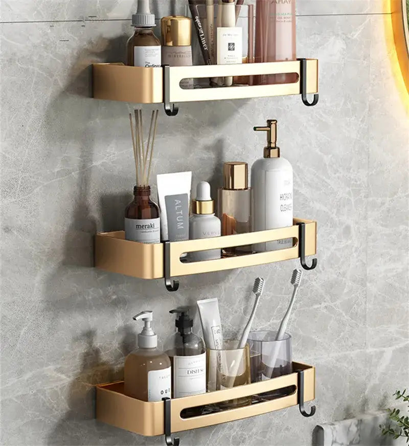 Modern gold & black bathroom corner shelf storage holder