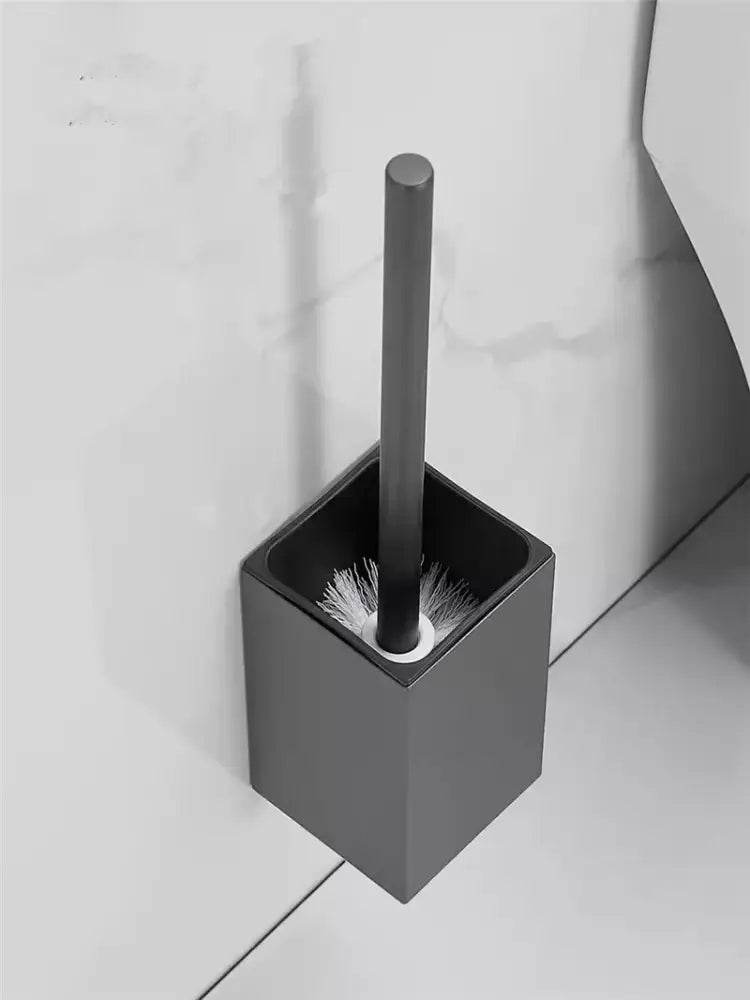 Modern gray & white rectangular toilet brush holder bathroom set